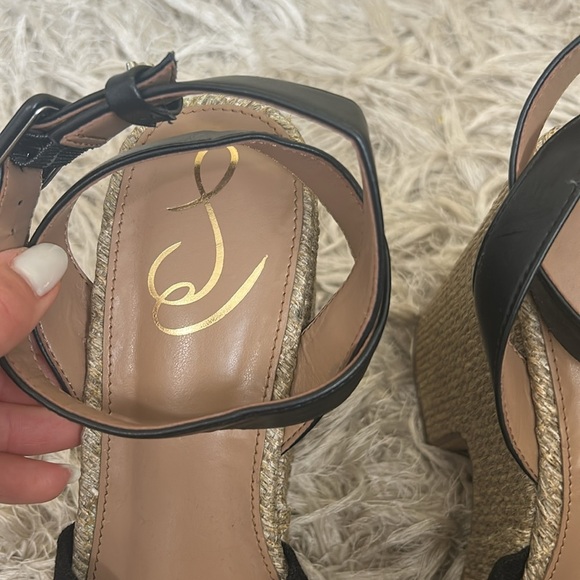NWOB Sam Edelman Theresa Platform Block Heel Sandals in Black Linen size 9.5 - Picture 10 of 15